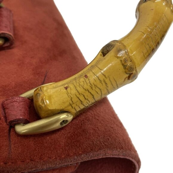 Authentic GUCCI Bamboo Red Suede Leather Backpack br343-112025 - Picture 7 of 10